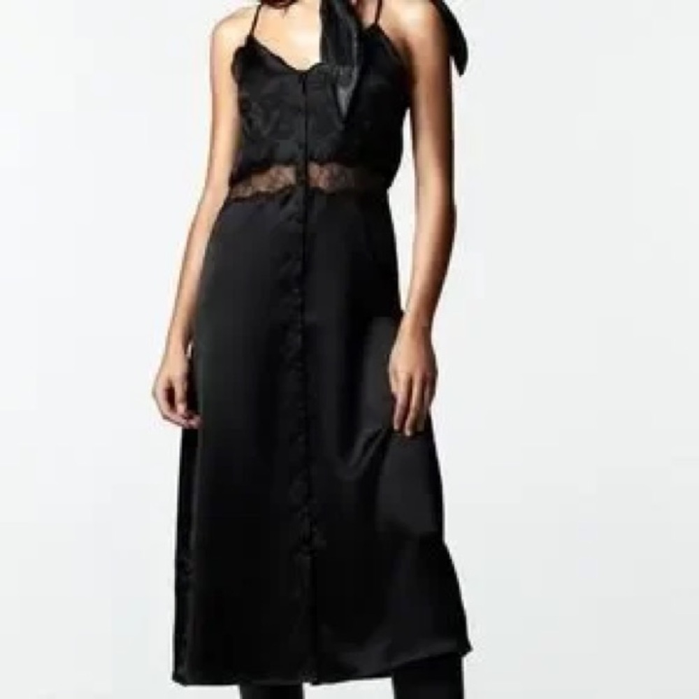 Zara Black Satin Lace Dress